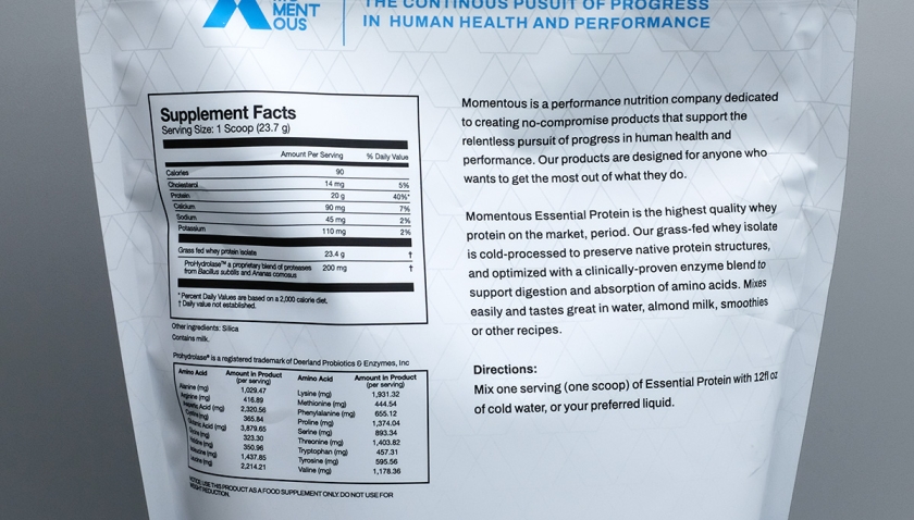 Momentous Unflavored Grass Fed Whey Isolate Essential Protein